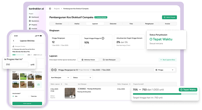 Dashboard software manajemen proyek kontraktor untuk memantau progres proyek secara real-time